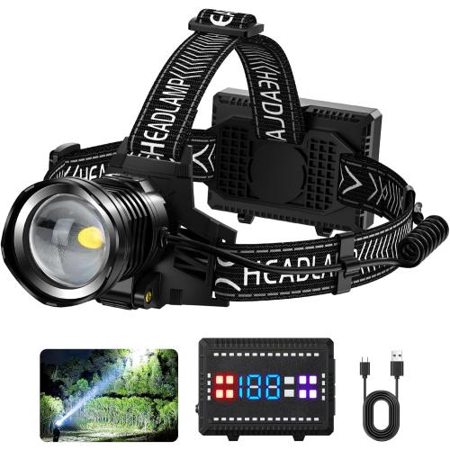 Rechargeable LED Headlamp 990000 High Lumens, 8 Modes Super Bright Head Lamp with Digital Display, 45 Hours Long Battery Life & IPX7 Waterproof Head Light for Outdoor, Camping