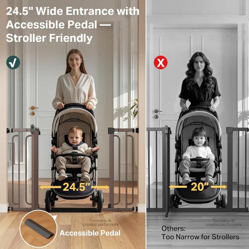 Cumbor 36.6-64 in Extra Wide Baby Gate for Stairs, Dog Gate Indoor, Black | Mom's Choice Awards Winner, Double Lock for Doorways, Auto Close Child Gate for Toddler & Pets, Pressure or Hardware Mounted