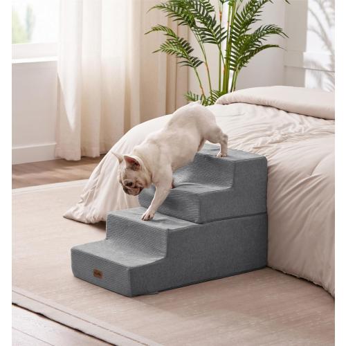 Made4Pets Dog Steps for Bed, Extra Wide Dog Stairs for High Bed Couch Sofa, 35D Foam Pet Steps for Small Dogs and Cats, Non-Slip Bottom Pet Stairs, Grey, 4 Steps