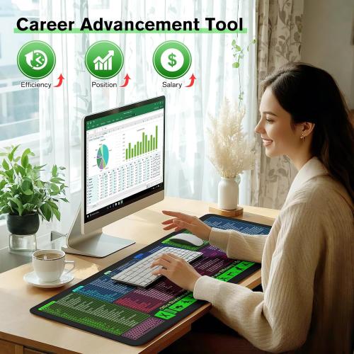 Large Excel Cheat Sheet Desk Pad, Cheat Table Gaming Mousepad, Over 150 Excel Shortcuts, Non-Slip Sewn Edge, Suitable for Office Use, Employee Appreciation Gift