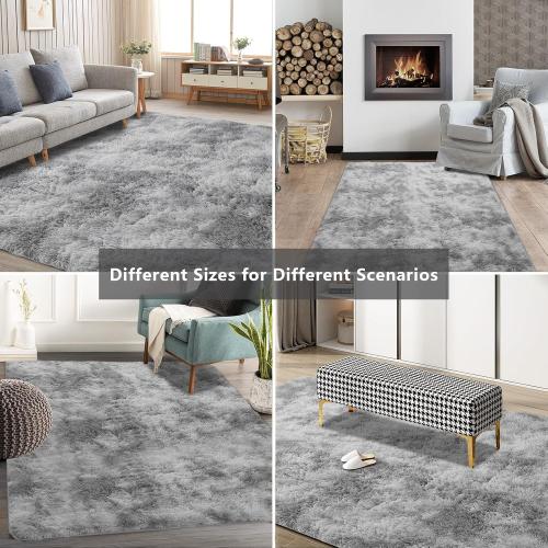 Shag Area Rugs for Bedroom Living Room,4X6 Ultra Soft Fluffy Area Rugs for Dorm, Indoor Carpet Nursery Rugs for Kids Room Home Decor,Tie-Dye Grey