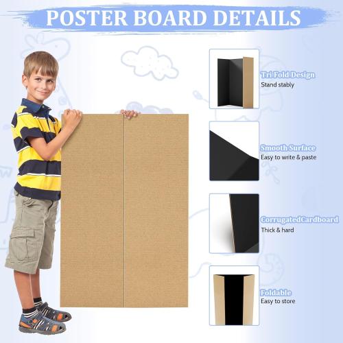 AKONEGE 2 Pack 36 x 48 Trifold Poster Board for Presentation, Black Corrugated Cardboard Large Tri Fold Poster Board for Science Fair, Office or School Projects, Photo Displays, Exhibitions Event