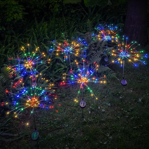 Outdoor Solar Garden Lights, 120 LEDs 8 Lighting Modes 6 Packs Waterproof Solar Fireworks Light Sparklers for Patio Walkway Yard Courtyards Pathway Christmas Party Decorations