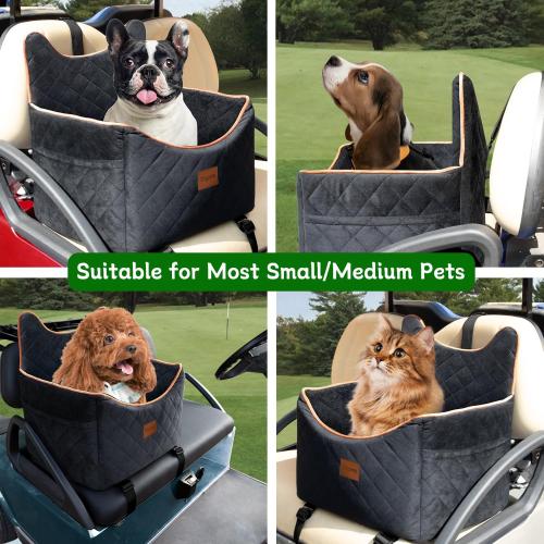 Black and Grey Universal Golf Cart Dog Seat for Small/Medium Dogs and Cats, Fully Detachable and Washable Pet Seat with Safety Leash Inside, Easy to Install/Flippable Seat Bottom Required