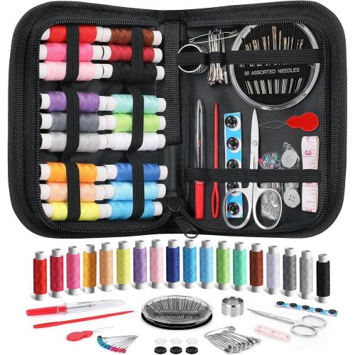 Coquimbo Sewing Kit Gifts for Mom Grandma Women Men Teen Girls Boys Beginner Traveler, Portable Sewing Supplies Accessories Contains Thread, Needles, Scissors, Dorm Room Essentials (Black, M)