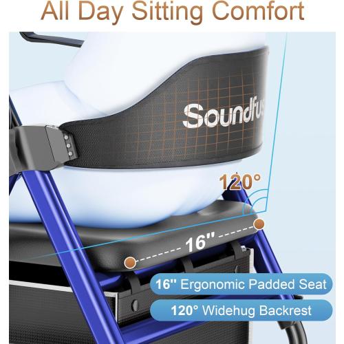 SOUNDFUSE Rollator Walkers for Seniors with Seat, Foldable Lightweight Rolling Walker with 8 Big PU Wheels, Ergonomic Seat, Dual Height Adjustment