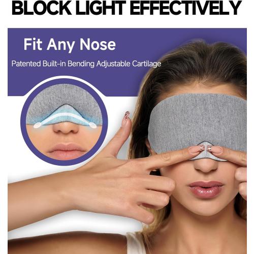 Mavogel Cotton Sleep Eye Mask - Updated Design Light Blocking with Adjustable Nose Bridge, Soft and Comfortable Night Eye Mask for Men Women, Eye Blinder for Shift Work, Includes Travel Pouch, Grey