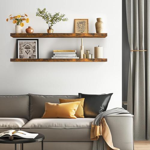 Rustic Brown 2 pack 48 BAYKA Floating Shelves, 48 inches Long Wall Mounted Rustic Wood Shelves for Bathroom, Bedroom, Living Room, Kitchen, Office, Hanging Shelf for Books/Storage/Decor(Rustic Brown,Set of 2)