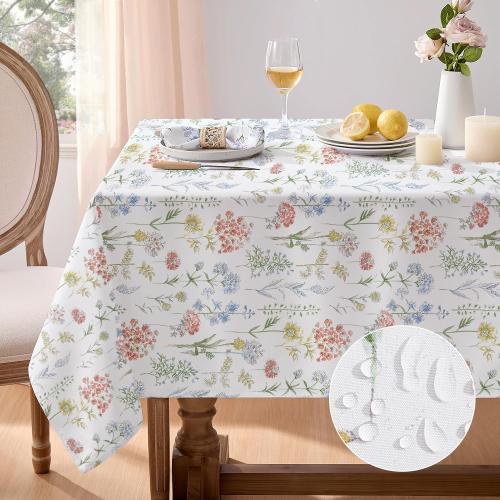 Softalker Spring Easter Tablecloth Rectangle - Waterproof Wild Flower Table Cloths, Stain Resistant Wrinkle Free Floral Table Cover for Dinner/Party/Picnic/Indoor/Outdoor, 52 x 70 Inch