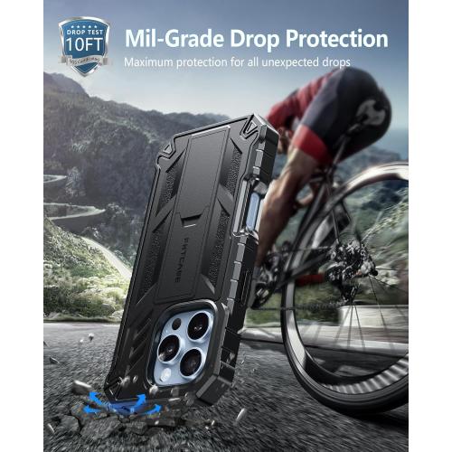 FNTCASE for iPhone 16 Pro Case: Military Grade Drop Proof Protection Mobile Cover with Kickstand | Matte Textured Rugged Shockproof TPU | Protective Sturdy Phone Case - 6.3 inch Black