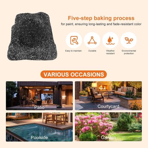 STUDIOFINIX 6.5 Outdoor Rock Speaker Waterproof Bluetooth Wireless Solar Powered with Rechargeable Battery for Patio, Deck, Pool, Garden(Single, Gray)