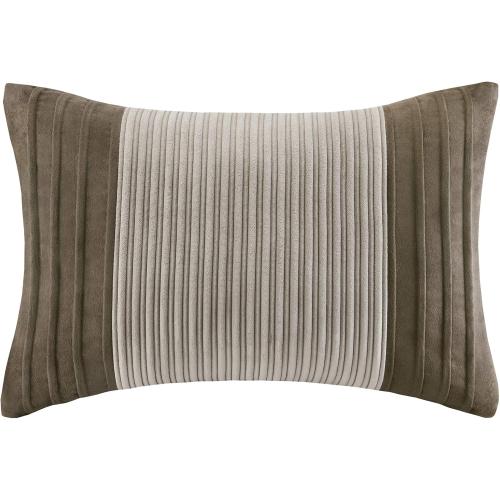 Queen Madison Park Cozy Comforter Set Casual Blocks Design All Season, Matching Bed Skirt, Decorative Pillows, Dallas Corduroy, Taupe Brown, 7 Piece