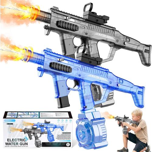 2 Pack Large Electric Water Guns for Adults & Kids, Automatic Squirt Guns | 730CC High Capacity Water Gun with LED Light, 26-33FT Long Range & Battery Powered for Summer Outdoor Beach Pool Toy Gift
