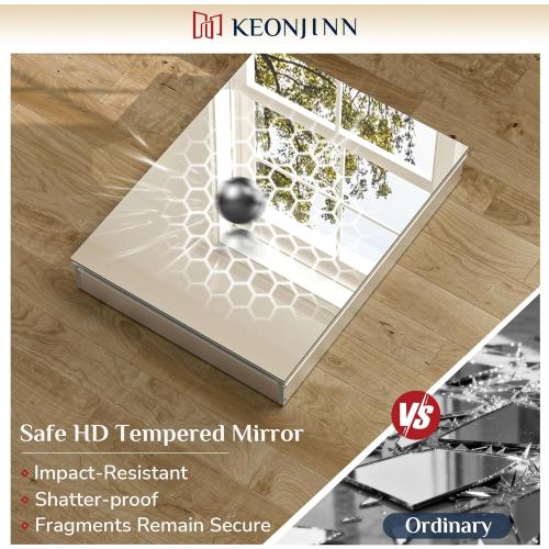 Keonjinn 20 x 26 Inch Medicine Cabinet for Bathroom, Silver Mirrored Medicine Cabinet, Assembly Required, Freely Adjustable Shelves, Tempered Glass, in Wall or Surface Mount