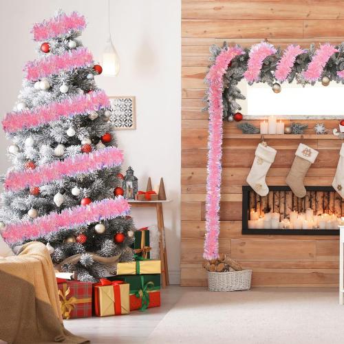 WILLBOND Christmas Tinsel Garland Xmas Metallic Tinsel Twist Garland Glitter Christmas Tree Hanging Wreath Decor for Staircase Railing Banister Indoor Outdoor Ornament (Pink, 26.2 ft)