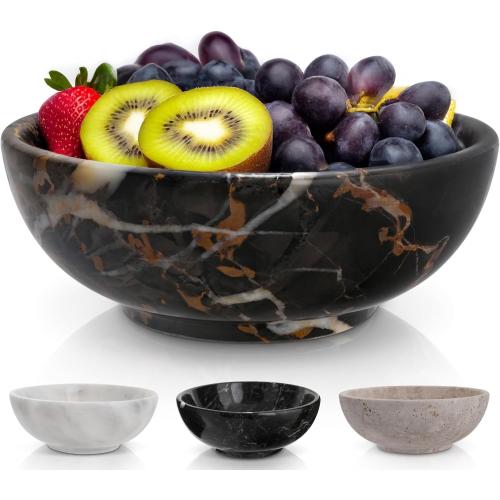 Gusto Nostro 8 Luxury Black Marble Decorative Bowl for Coffee Table - Elegant Decorative Fruit Bowl for Kitchen Counter - Heavy Stone Entryway Catch All for Keys, Potpourri Holder Centerpiece, Medium
