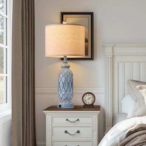 28 Living Room Lamps Set of 2, Farmhouse Lamps for Bedroom with USB A C Charging Ports, Touch Lamps for Nightstand, 2 Bulbs Included