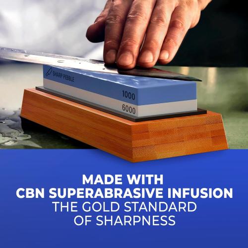 Sharp Pebble Premium Whetstone Knife Sharpening System – 1000/6000 Grit Whetstone Knife Sharpener Kit with Angle Guide & Non-Slip Bamboo Base – Guided Beginner Instructions