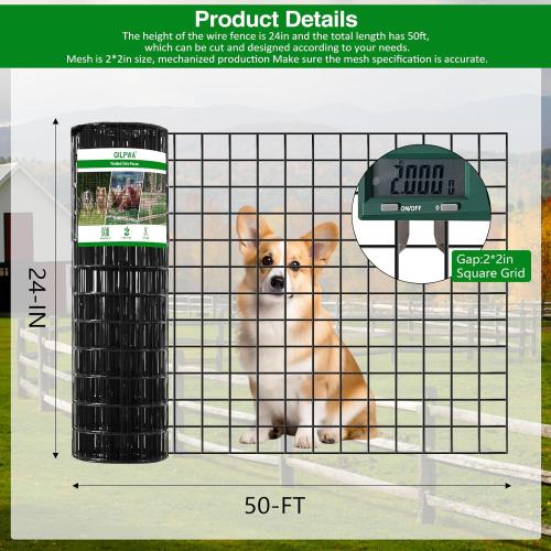 GILPWA Wire Fence,  PVC Coated Welded Wire Fencing  Garden Border Vinyl Metal Chicken Wire Fencing Mesh Roll for Yard Vegetable Plant Protection Poultry Netting Black