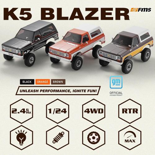BEEZRC FMS 1/24 RC Crawler Officially Licensed Chevy K5 Blazer RC Car FCX24 RTR RC Pickup Truck SUV 4WD 2.4GHz Hobby RC Model 8km/h Mini car RC Off-Road Remote Control Car (Black)