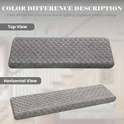DEXDE Bullnose Carpet Stair Treads Non Slip for Wooden Steps Indoor, 30 x 9.5 x 1.7 (14 Pack) Grey - Peel and Stick Stair Runner Rugs with Edge Protection, Washable & Reusable Pet Friendly Mats
