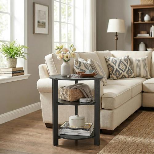Farmhouse 3-Tier Round Side Table,17.7*21.7inch End Table with Open Storage,Modern Couch Accent Table Circular Nightatand for Living Room,Bedroom,Office,Wooden Table for Narrow and Small Spaces,white
