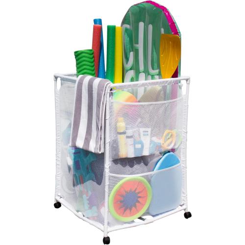 Size 25.4 W x 25.4 L x 40 H Color White Rolling Pool Storage Organizer Bin, Medium, (25.4 W x 25.4 L x 40 H), White