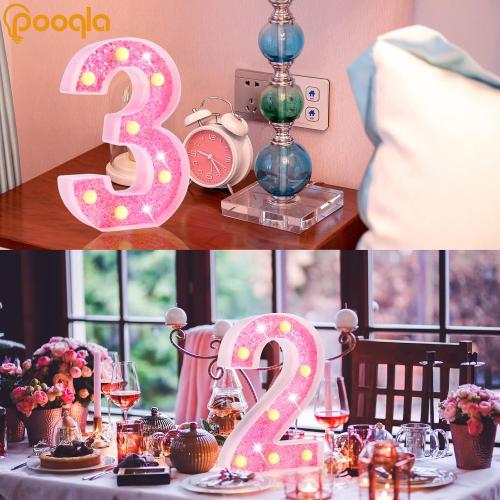 Pooqla Marquee Numbers Lights, light up Numbers Battery Powered, Glitter Lighted Numbers for Girls 1st Birthday Party, Shiny LED Numbers for Christmas Wedding Home Bar Decoration, Pink Number 1