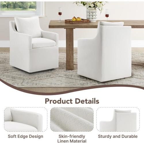 Upholstered Dining Chairs Set of 1, Modern Dining Room Chairs with Casters & Washable Cover, Rolling Accent Chair with Hidden Storage for Kitchen, Farmhouse, Living Room, White, 1 Box