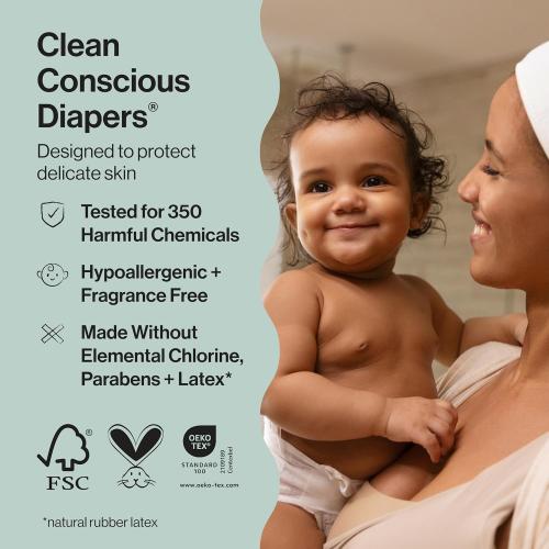 The Honest Company Clean Conscious Diapers for Sensitive Skin Up to 100% Leakproof Hypoallergenic Fragrance-Free Baby Girl Prints Super Club Box Size 5 (27 lbs) 84 Count (Prints