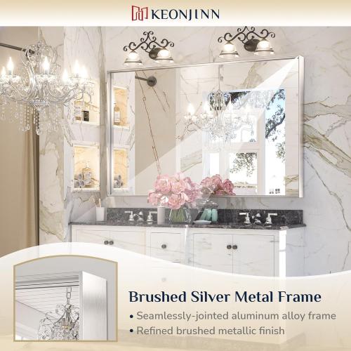 Size 48x 30 Brushed Silver Bathroom Vanity Mirror 48 x 30 Inch Large Rectangle Wall Mounted Mirror Square Corner Metal Framed Farmhouse Mirror Modern Rectangular Mirror for Over Sink(Horizontal/Vertical)