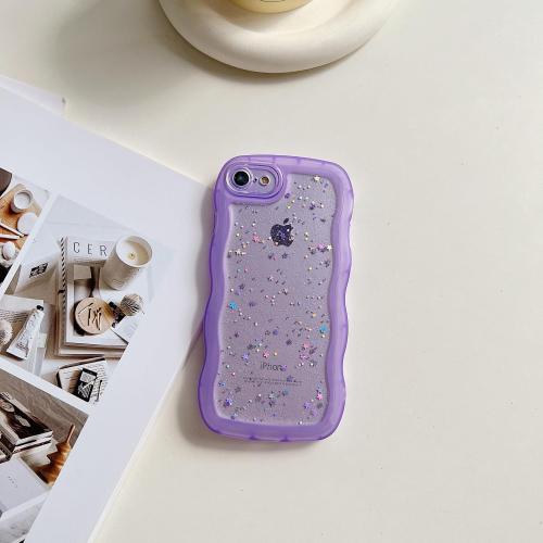 Compatible with iPhone 7/8,iPhone SE 2020/SE 2022 Case for Girls Women,Cute Clear Sparkly Bling Star Design Curly Simple Wave Case Shockproof Protective Slim Soft TPU Glitter Cover-Purple