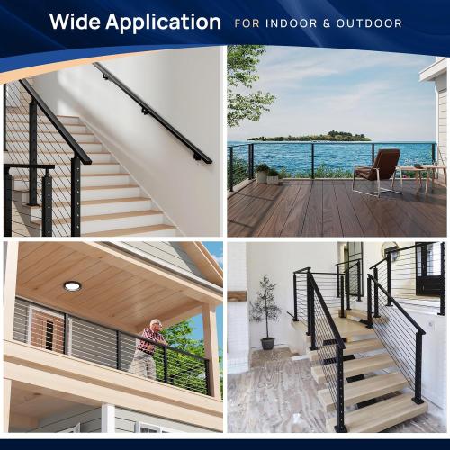 1 Pack 4FTx 2-3/8x1-3/16 Aluminum Black Handrail with Self Drilling Screws Nylon End Caps, Rectangular Handrail Cuttable Flat Top Rail for Deck Stair Railing Indoor Outdoor Cable Railing System