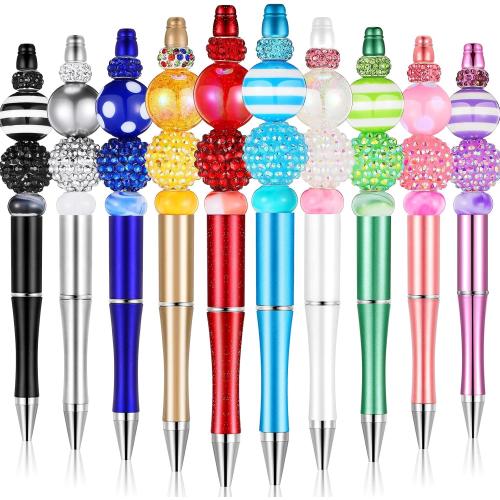 Yexiya 10 Pieces Beadable Pens Bulk with 40 Pcs Assorted Colors Beads for DIY Pen Making Kit Black Ink for Students, Teachers, School Supplies, Office Item(Bright Color,Fresh Style)