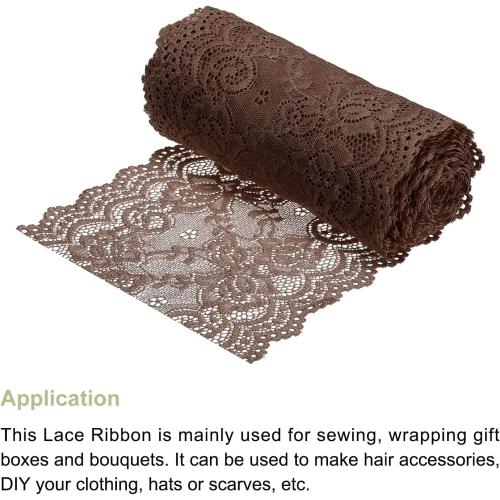 MECCANIXITY 6 Inch Wide 5 Yard Lace Ribbon Floral Pattern Brown Lace Trim Ribbon for Sewing Making, and DIY Crafts, Gift Wrapping, Bouquets, Wedding Decor