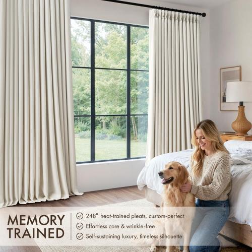 MIULEE Pinch Pleated Blackout Linen Curtains Natural 2 Panels 50 Wx102 L