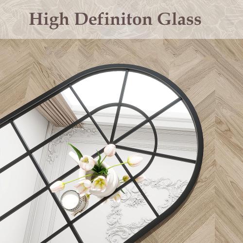 TinyTimes Arched Window Wall Mounted Mirror, 24x42, Arched Window Pane Mirror Decorative for Entryway, Wall Decor Mirror for Bathroom Vanity, Living Room or Bedroom, Iron Frame, Black