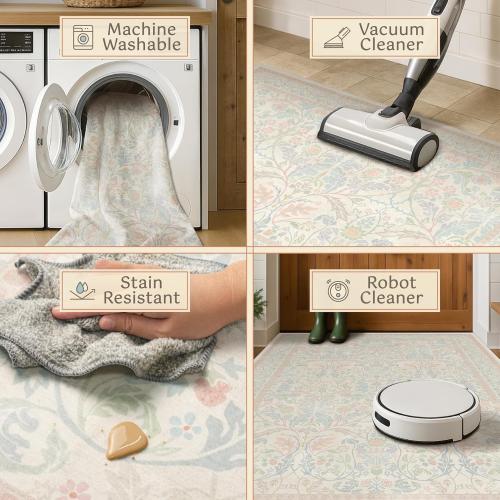 Light Pink 6x9 Girl Bedroom Rug Low Pile & Soft, Botanical Floral Washable Area Rug for French Country Living Room, Nuresry, Pastel Pink Non Slip Soft Kids Room Décor