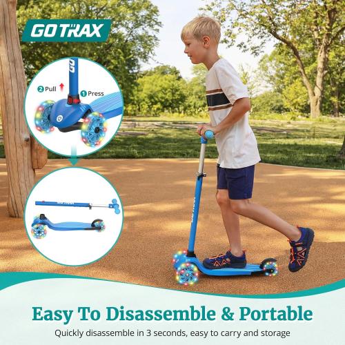 Gotrax KS1 Kids Kick Scooter, LED Lighted Wheels and 3 Adjustable Height Handlebars, Lean-to-Steer & Widen Anti-Slip Deck, 3 Wheel Scooter for Boys & Girls Ages 2-8 and up to 110 Lbs