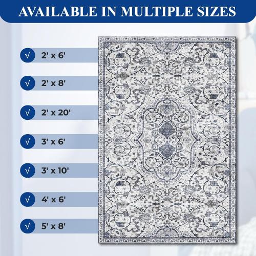 SALLOUS Runner Rug for Hallway, 3' X 6' Vinyl Floor Mat for Home, Waterproof Area Rug for Living Room, Non-Slip Floor Protector Mat for Kitchen, Bathroom, Entryway (Grayish Blue)