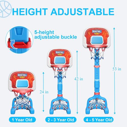 Toddler Basketball Hoop Indoor, Adjustable Kids Basketball Hoop and Soccer Goal for Ages 1-3 3-5, Portable Mini Basketball Hoop Set with 4 Balls for Boys Girls Child Indoor Outdoor Poolside MAY HAVE MISSING ACCESSORIES