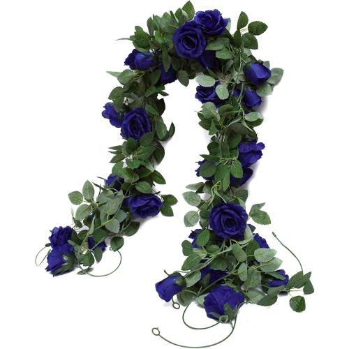 Huata 3PCS 6.56Ft Artificial Rose Flower Silk Vine Hanging Wedding Decor Garlands Home Outdoor Indoor Decor Flower (Blue)