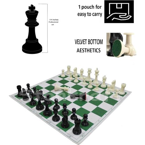 StonKraft 18.2'' x 18.2'' Tournament Chess Vinyl Foldable Chess Game with Solid Plastic Pieces (with Extra Queen) - Ideal for Professional Chess Players