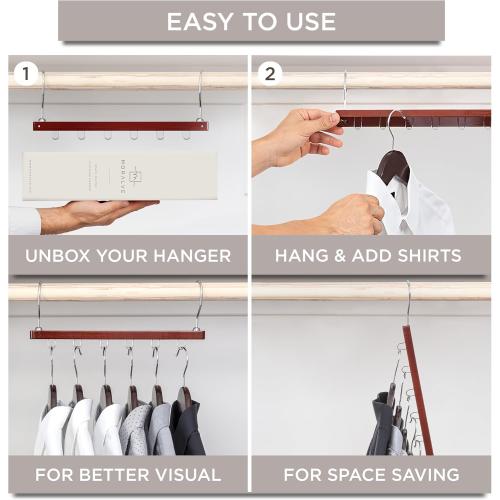 4 Pack Beechwood MORALVE Space Saving Hangers for Closet – 4 Pack European Beechwood 6-Tier Shirt Organizer with 360° Swivel Hook – Collapsible Clothes Hanger for Closet Organization (Hangers Not Included)
