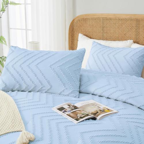Andency Light Blue Comforter Set Full Size, Boho Soft Warm Tufted Neutral Bedding Comforter Sets for Full Bed, Aesthetic Chevron Cute Bohemian Textured Bedding Set