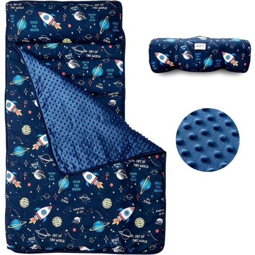 beeweed Toddler Nap Mat, Rollup Design Kid Sleeping Mat with Removable Pillow & Minky Blanket, Toddler Sleeping Bag for Daycare Preschool Travel Camping (no include bag)