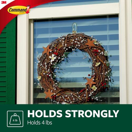 4 packs, Command Outdoor Large Window Hook, Clear, 1-Hook, 2-Strips, Decorate Damage-Free