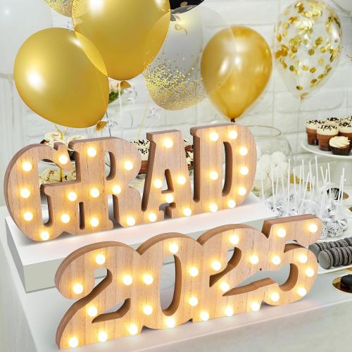 2025 Graduation LED Light-Up Marquee Letters Sign - GRAD 2025 Decor, Class of 2025 Party Supplies for College, High School, Preschool, Table Centerpieces, Battery Operated