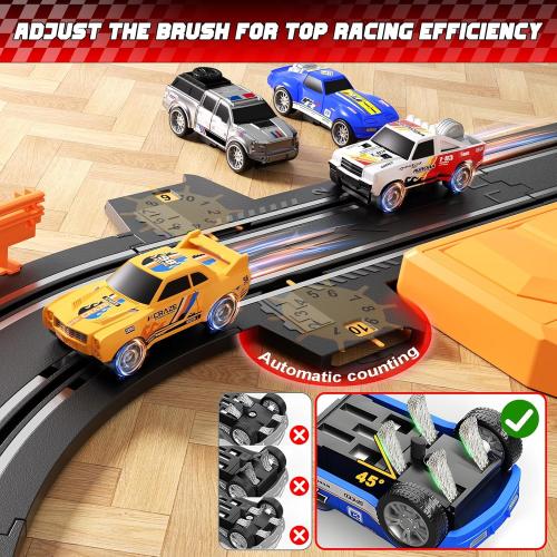 Slot Car Race Track Set for Kids – 29ft Electric Race Car Track with 4 Slot Cars, Dual Racing Tracks, Lap Counter & LED Overpass, Car Track Toy Gift for Boys Ages 6–12