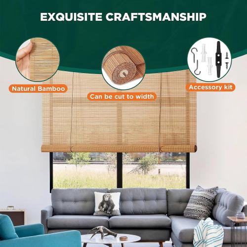 Bamboo Blinds for Interior Windows, Easy to Install Bamboo Shades for Indoor Windows, Custom Roller Shades for Indoor Window and Outdoor Patio, 23 W x 48 H
